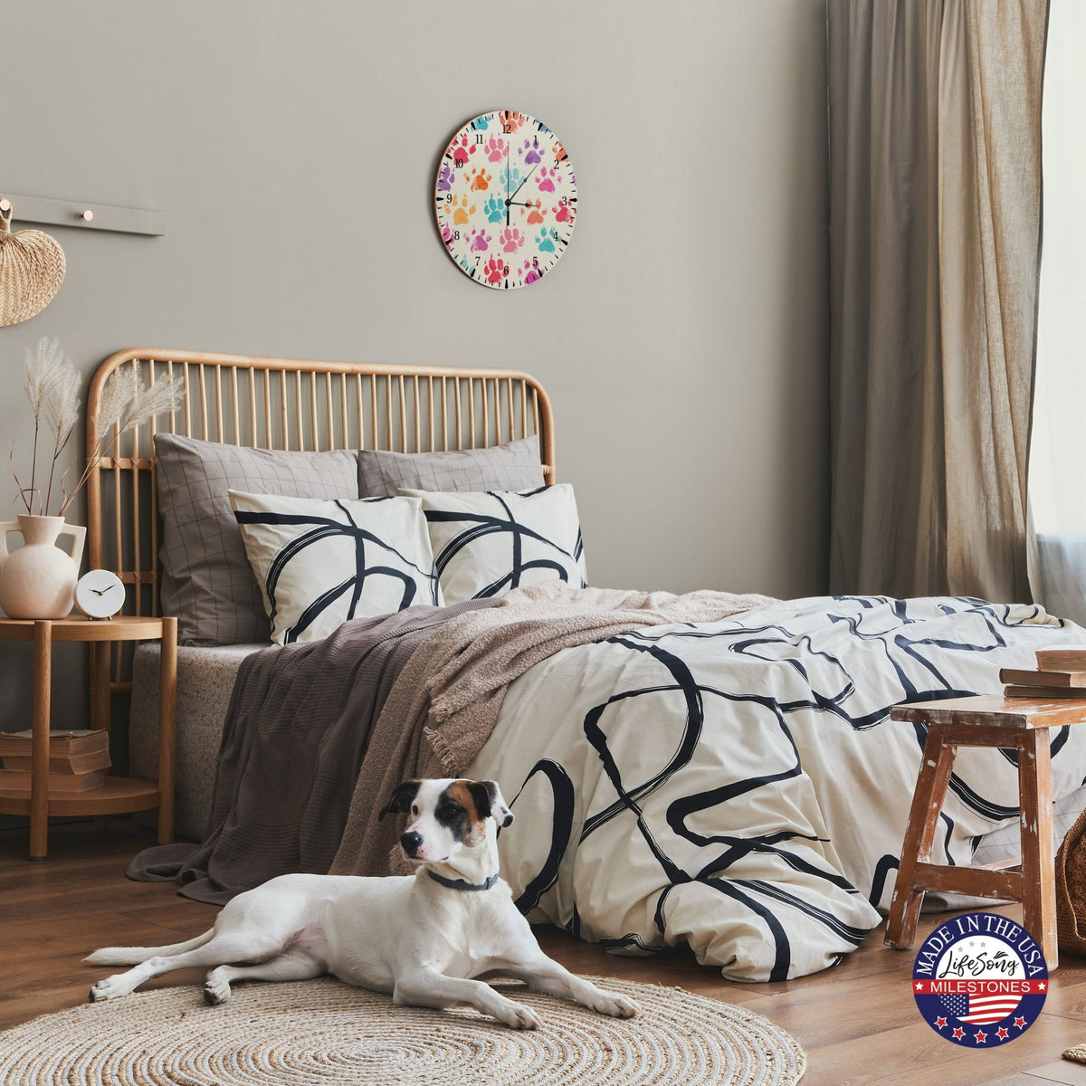 Minimalist Roman Numeral Wooden Clock For Walls Or Countertop Display For Pet Owners - Paws - LifeSong Milestones