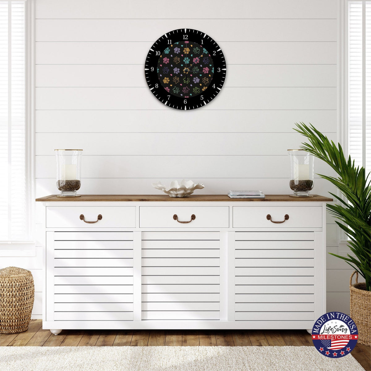 Minimalist Roman Numeral Wooden Clock For Walls Or Countertop Display For Pet Owners - Paws - LifeSong Milestones