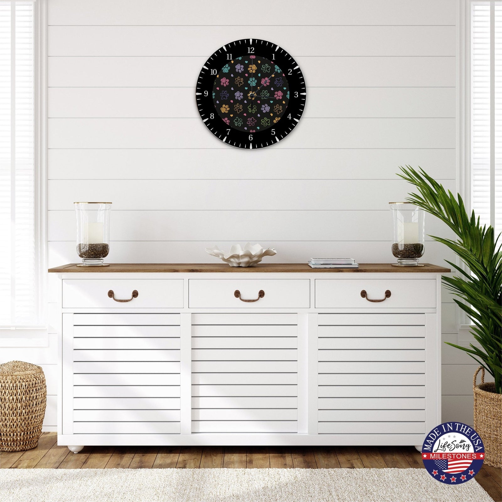 Minimalist Roman Numeral Wooden Clock For Walls Or Countertop Display For Pet Owners - Paws - LifeSong Milestones