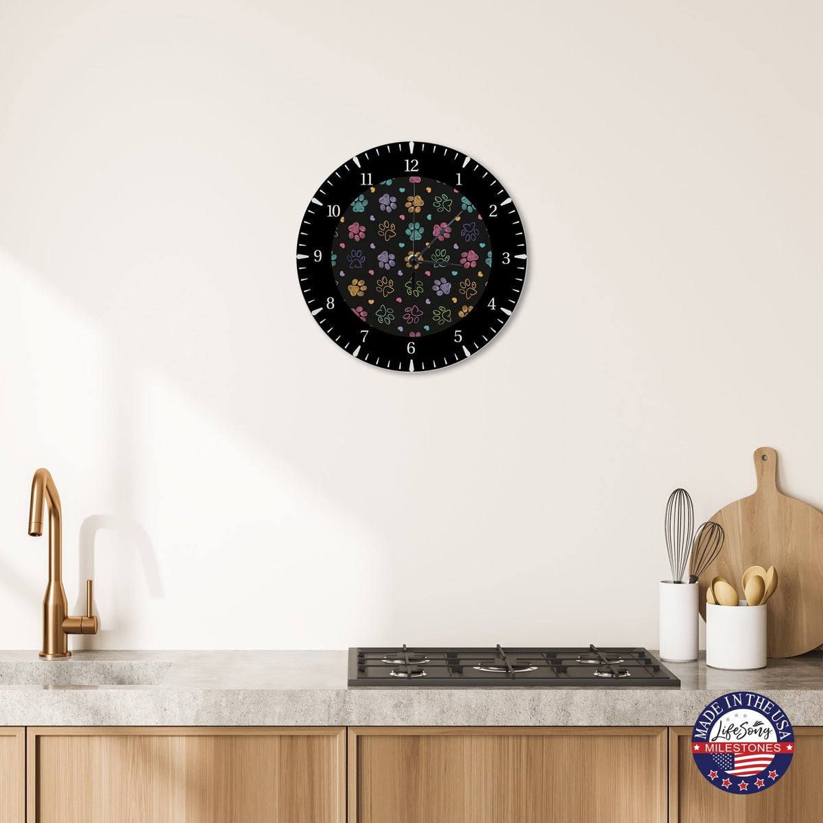 Minimalist Roman Numeral Wooden Clock For Walls Or Countertop Display For Pet Owners - Paws - LifeSong Milestones