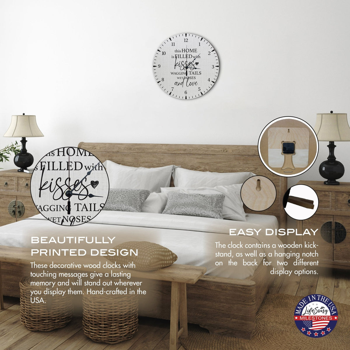 Minimalist Roman Numeral Wooden Clock For Walls Or Countertop Display For Pet Owners - This Home Is Filled - LifeSong Milestones