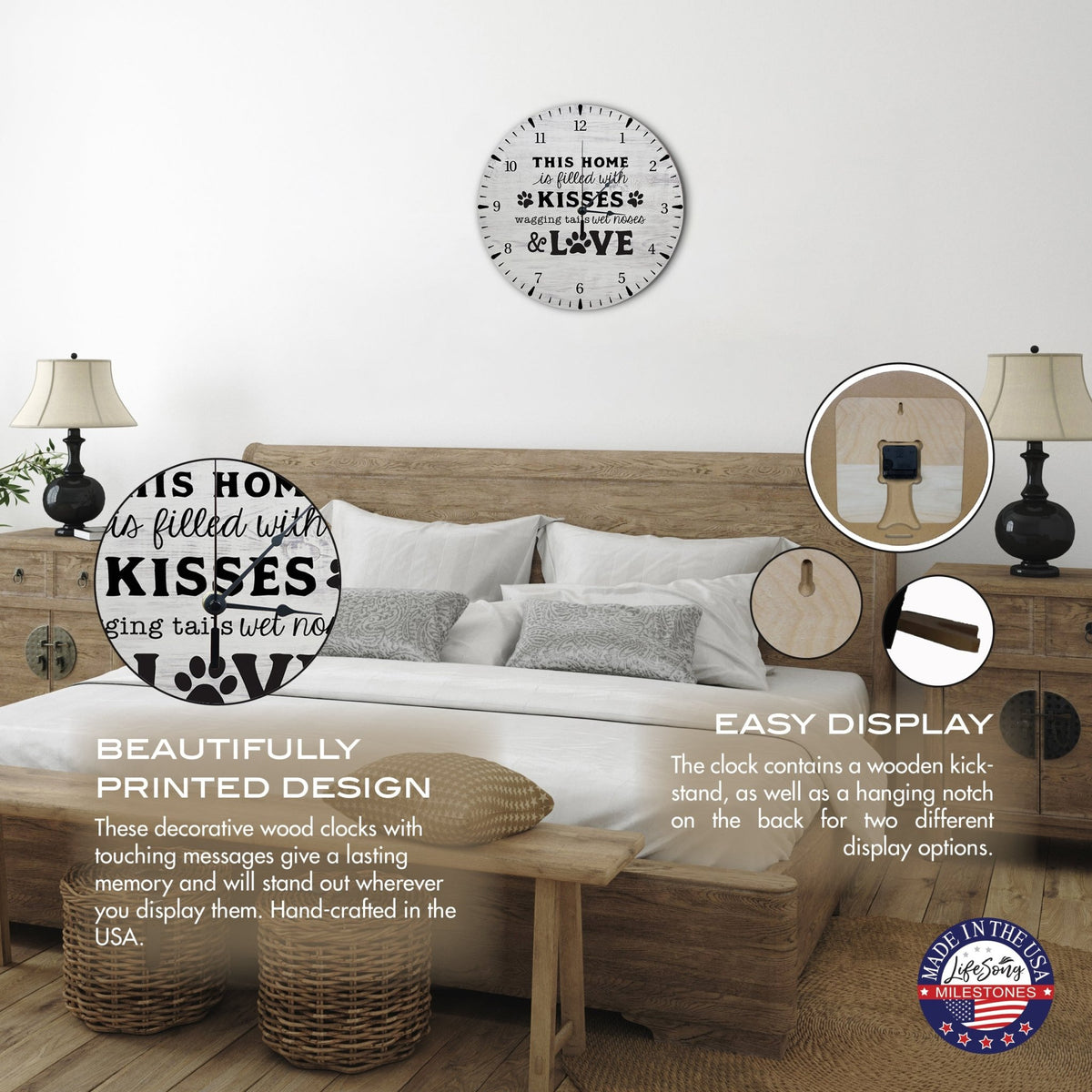 Minimalist Roman Numeral Wooden Clock For Walls Or Countertop Display For Pet Owners - This Home Is Filled - LifeSong Milestones