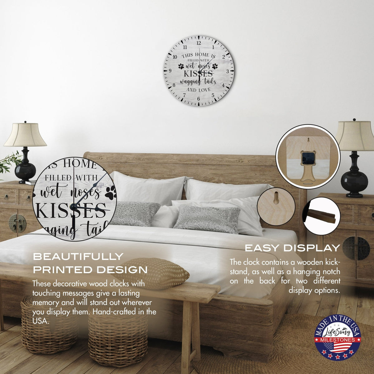 Minimalist Roman Numeral Wooden Clock For Walls Or Countertop Display For Pet Owners - This Home Is Filled - LifeSong Milestones