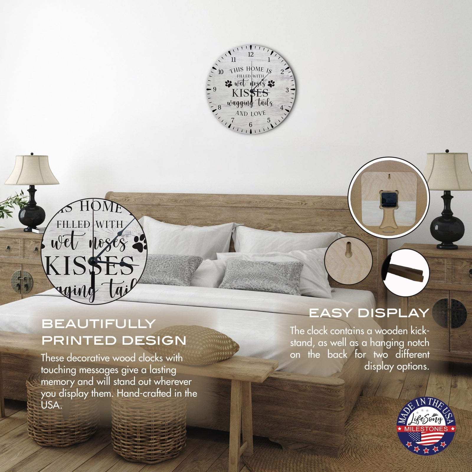 Minimalist Roman Numeral Wooden Clock For Walls Or Countertop Display For Pet Owners - This Home Is Filled - LifeSong Milestones