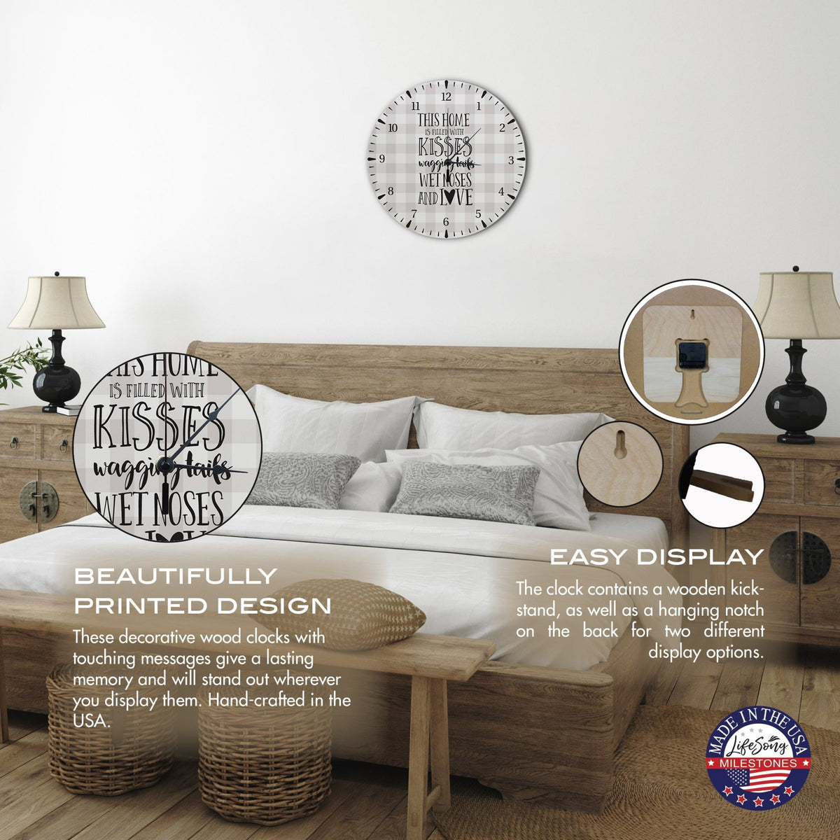 Minimalist Roman Numeral Wooden Clock For Walls Or Countertop Display For Pet Owners - This Home Is Filled - LifeSong Milestones