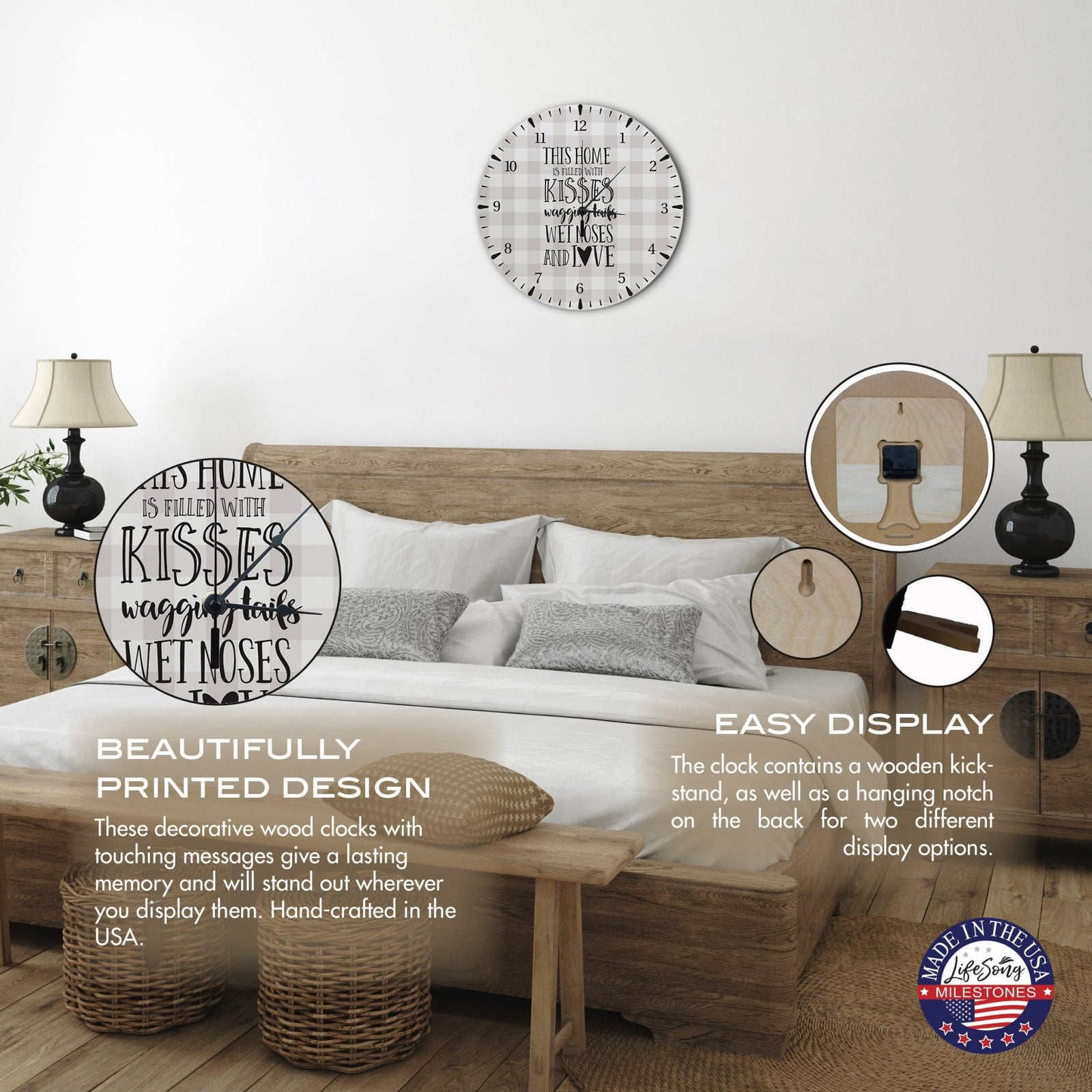 Minimalist Roman Numeral Wooden Clock For Walls Or Countertop Display For Pet Owners - This Home Is Filled - LifeSong Milestones