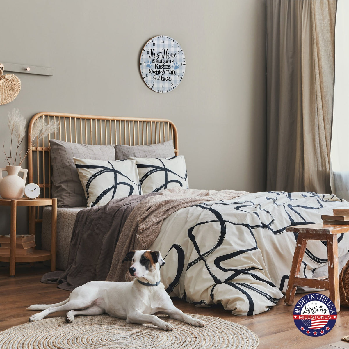 Minimalist Roman Numeral Wooden Clock For Walls Or Countertop Display For Pet Owners - This Home Is Filled - LifeSong Milestones