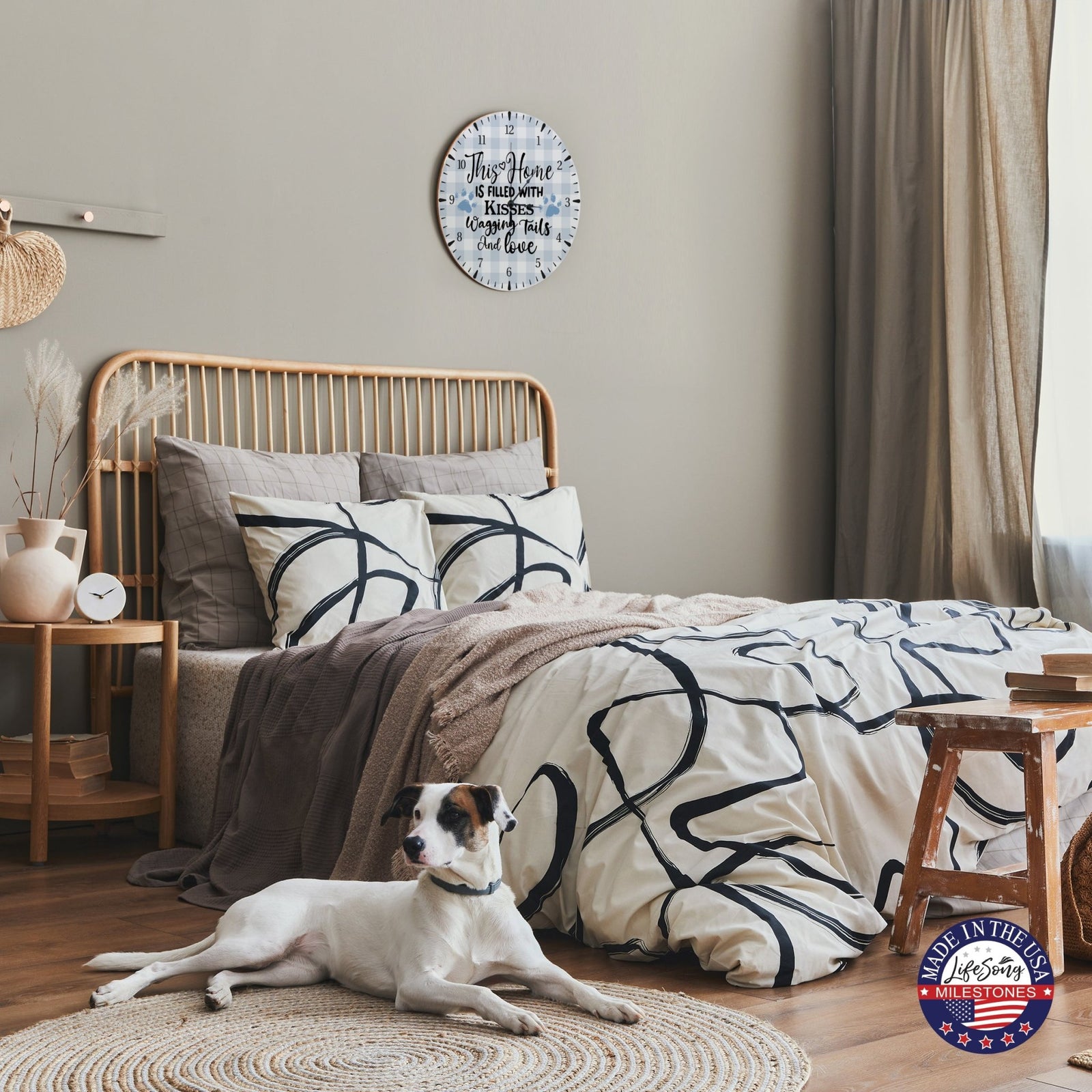 Minimalist Roman Numeral Wooden Clock For Walls Or Countertop Display For Pet Owners - This Home Is Filled - LifeSong Milestones