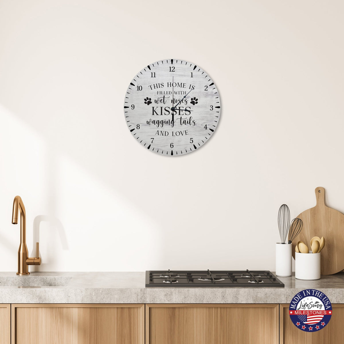 Minimalist Roman Numeral Wooden Clock For Walls Or Countertop Display For Pet Owners - This Home Is Filled - LifeSong Milestones