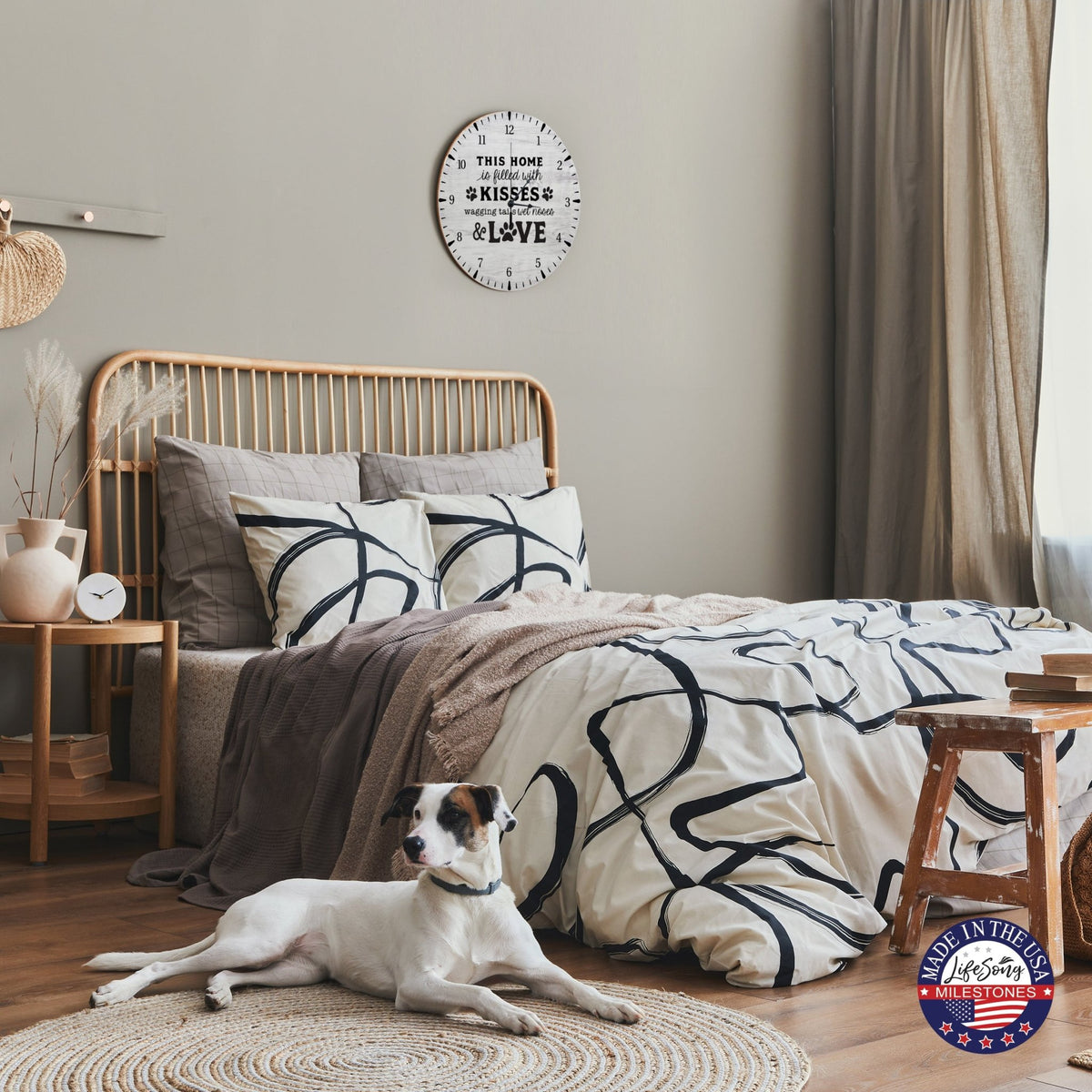 Minimalist Roman Numeral Wooden Clock For Walls Or Countertop Display For Pet Owners - This Home Is Filled - LifeSong Milestones