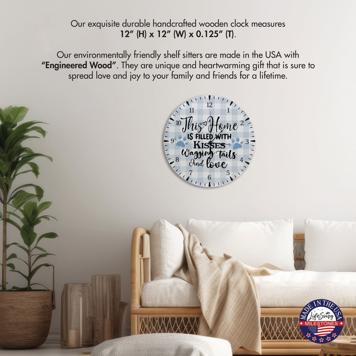 Minimalist Roman Numeral Wooden Clock For Walls Or Countertop Display For Pet Owners - This Home Is Filled - LifeSong Milestones