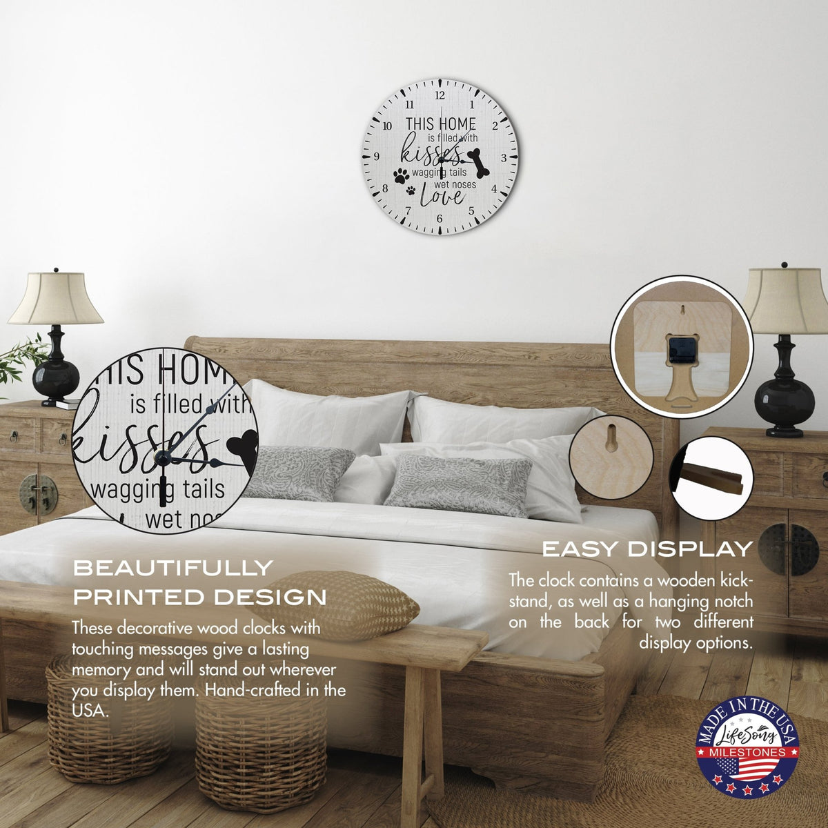 Minimalist Roman Numeral Wooden Clock For Walls Or Countertop Display For Pet Owners - This Home Is Filled - LifeSong Milestones