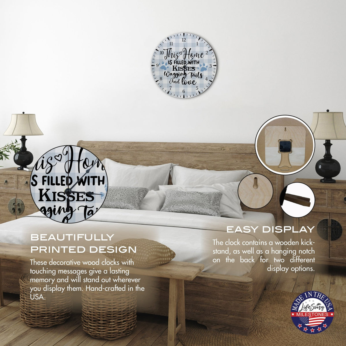 Minimalist Roman Numeral Wooden Clock For Walls Or Countertop Display For Pet Owners - This Home Is Filled - LifeSong Milestones