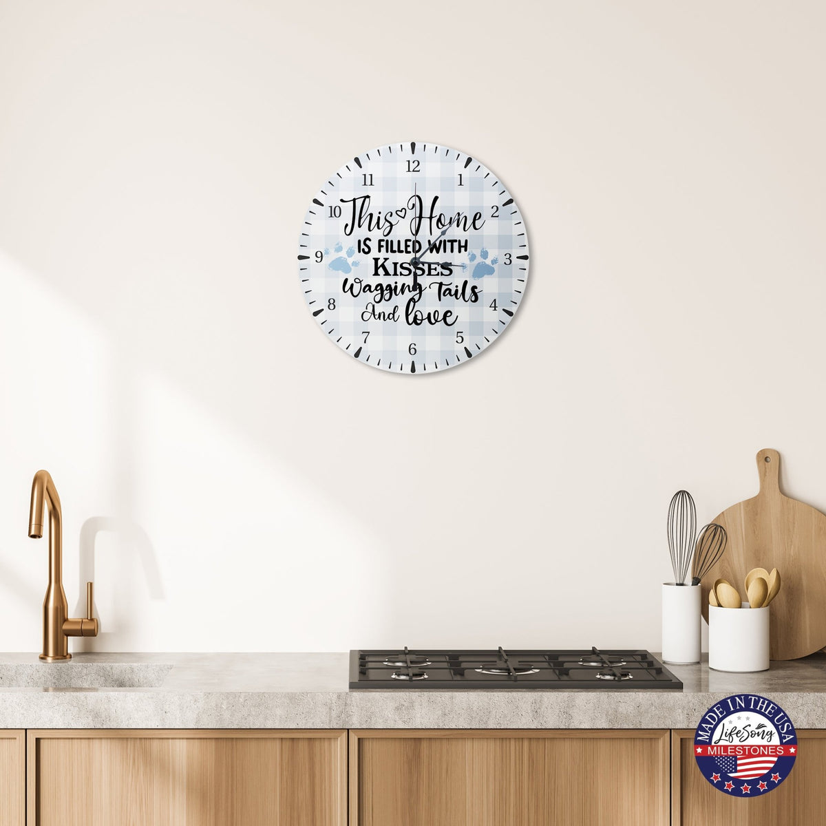 Minimalist Roman Numeral Wooden Clock For Walls Or Countertop Display For Pet Owners - This Home Is Filled - LifeSong Milestones