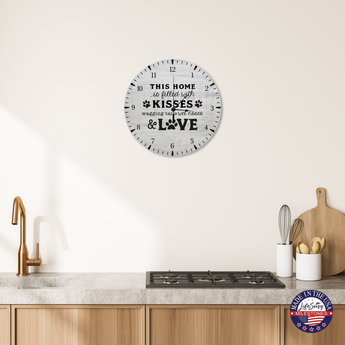 Minimalist Roman Numeral Wooden Clock For Walls Or Countertop Display For Pet Owners - This Home Is Filled - LifeSong Milestones