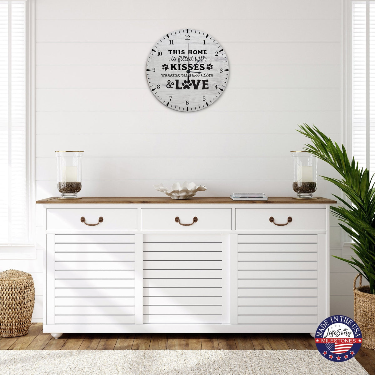 Minimalist Roman Numeral Wooden Clock For Walls Or Countertop Display For Pet Owners - This Home Is Filled - LifeSong Milestones