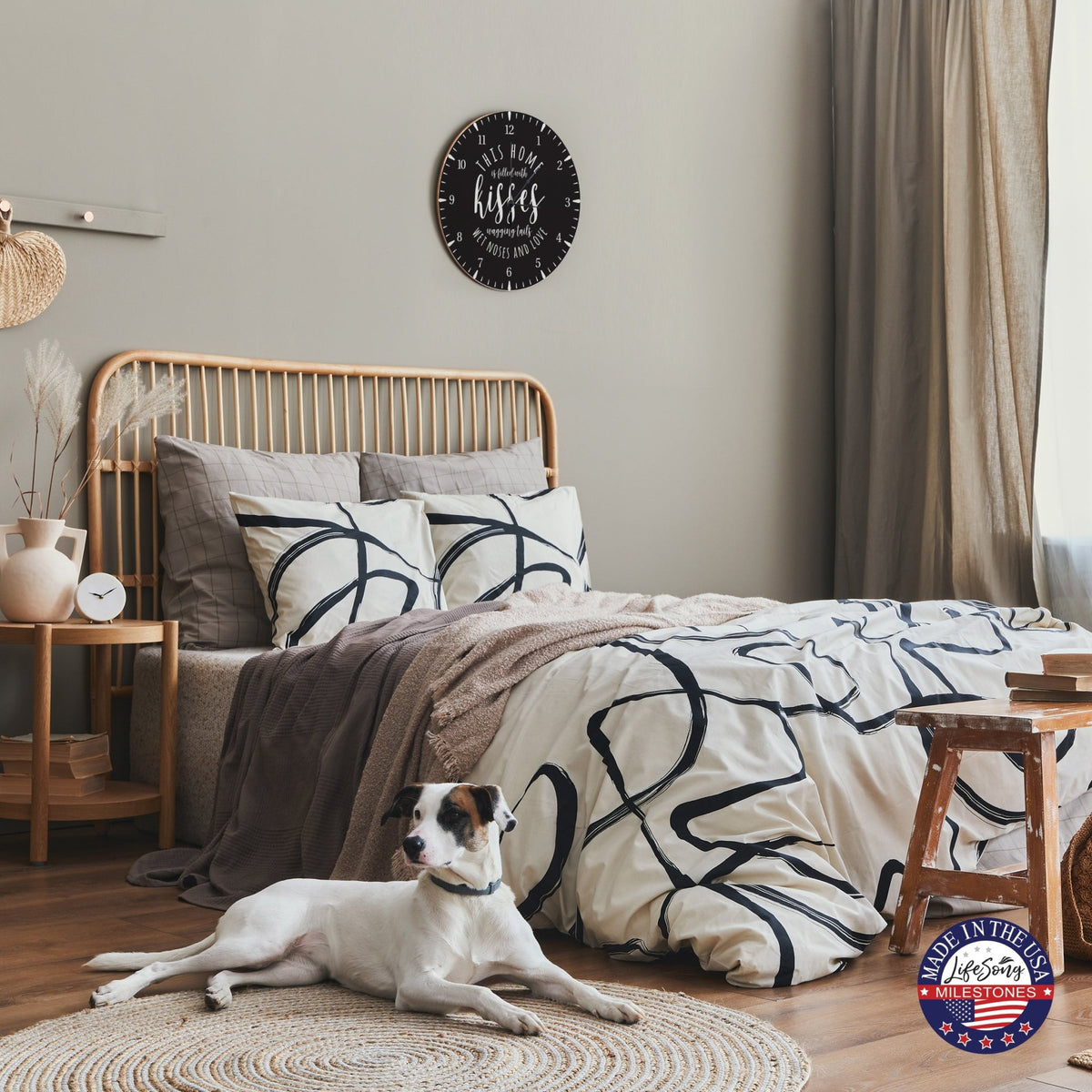 Minimalist Roman Numeral Wooden Clock For Walls Or Countertop Display For Pet Owners - This Home Is Filled With Kisses - LifeSong Milestones