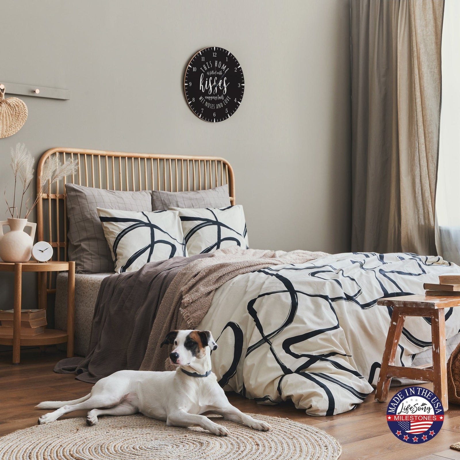 Minimalist Roman Numeral Wooden Clock For Walls Or Countertop Display For Pet Owners - This Home Is Filled With Kisses - LifeSong Milestones