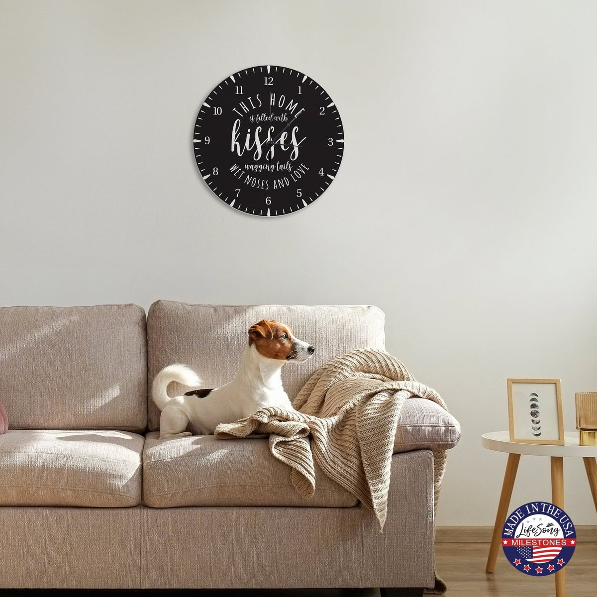 Minimalist Roman Numeral Wooden Clock For Walls Or Countertop Display For Pet Owners - This Home Is Filled With Kisses - LifeSong Milestones