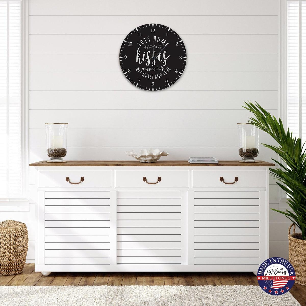 Minimalist Roman Numeral Wooden Clock For Walls Or Countertop Display For Pet Owners - This Home Is Filled With Kisses - LifeSong Milestones