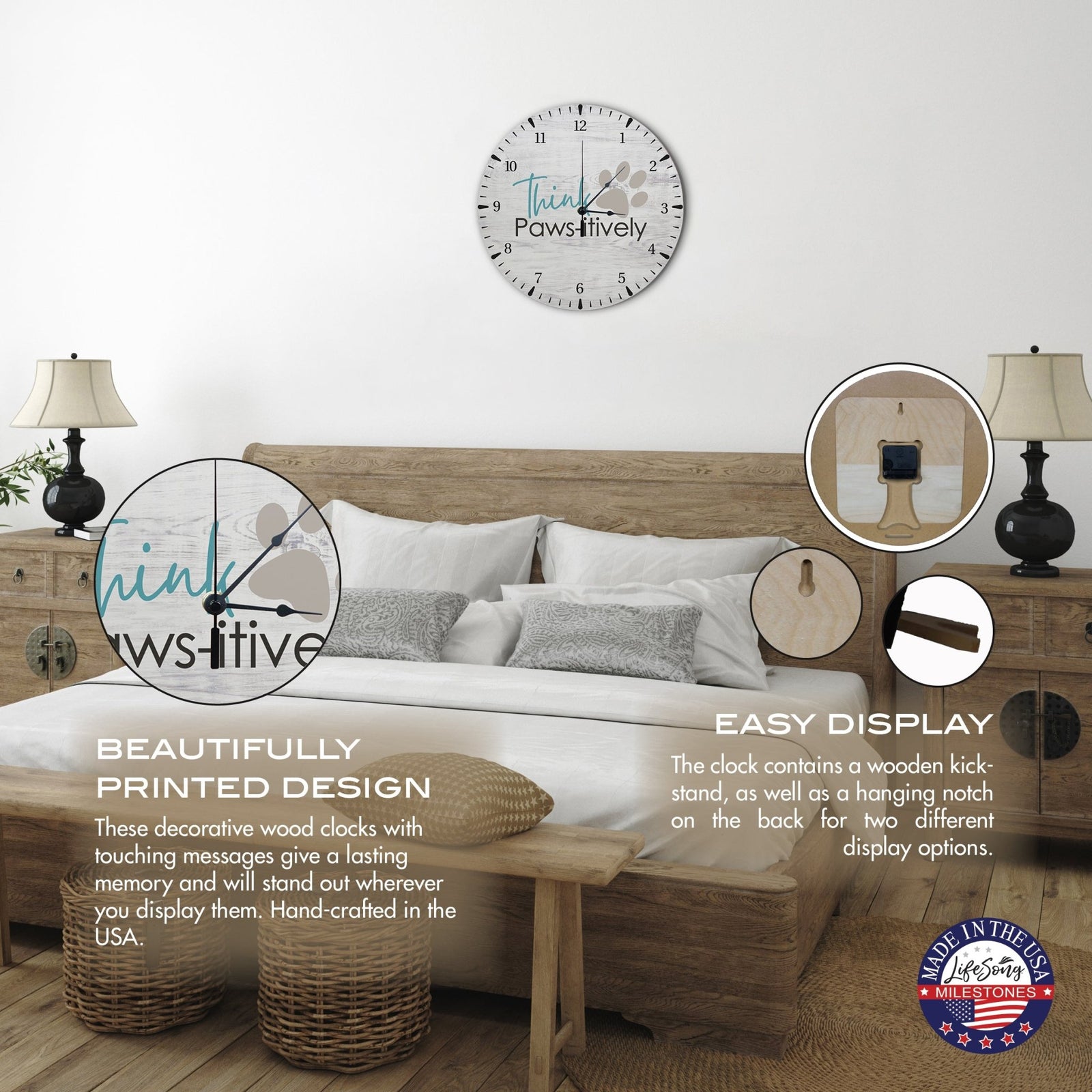 Minimalist Roman Numeral Wooden Clock For Walls Or Countertop Display For Pet Owners - This Pawsitively - LifeSong Milestones