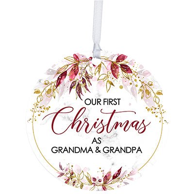 Modern 2.75in Christmas Round White Ornament for Grandparents - Grandma &amp; Grandpa - LifeSong Milestones