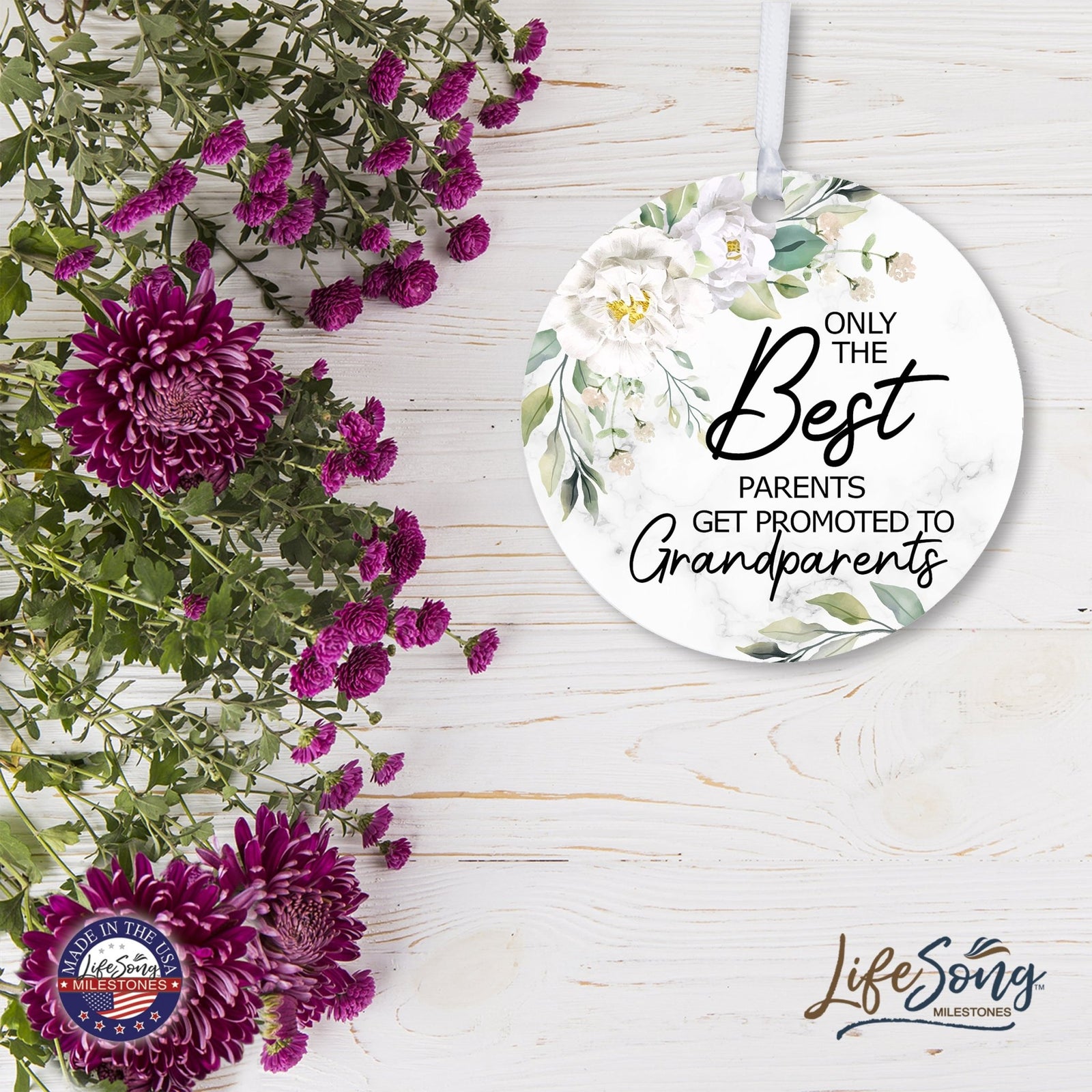 Modern 2.75in Christmas Round White Ornament for Grandparents - Only the Best Parents - LifeSong Milestones