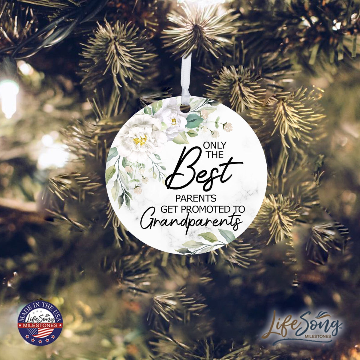 Modern 2.75in Christmas Round White Ornament for Grandparents - Only the Best Parents - LifeSong Milestones