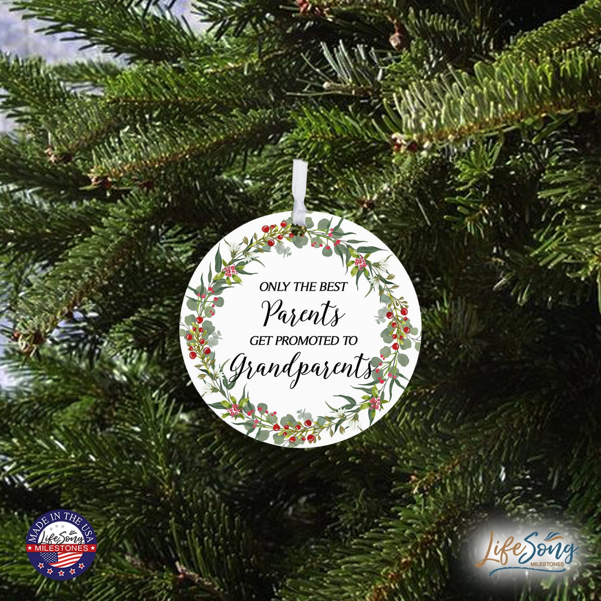 Modern 2.75in Christmas Round White Ornament for Grandparents - Only the Best Parents - LifeSong Milestones