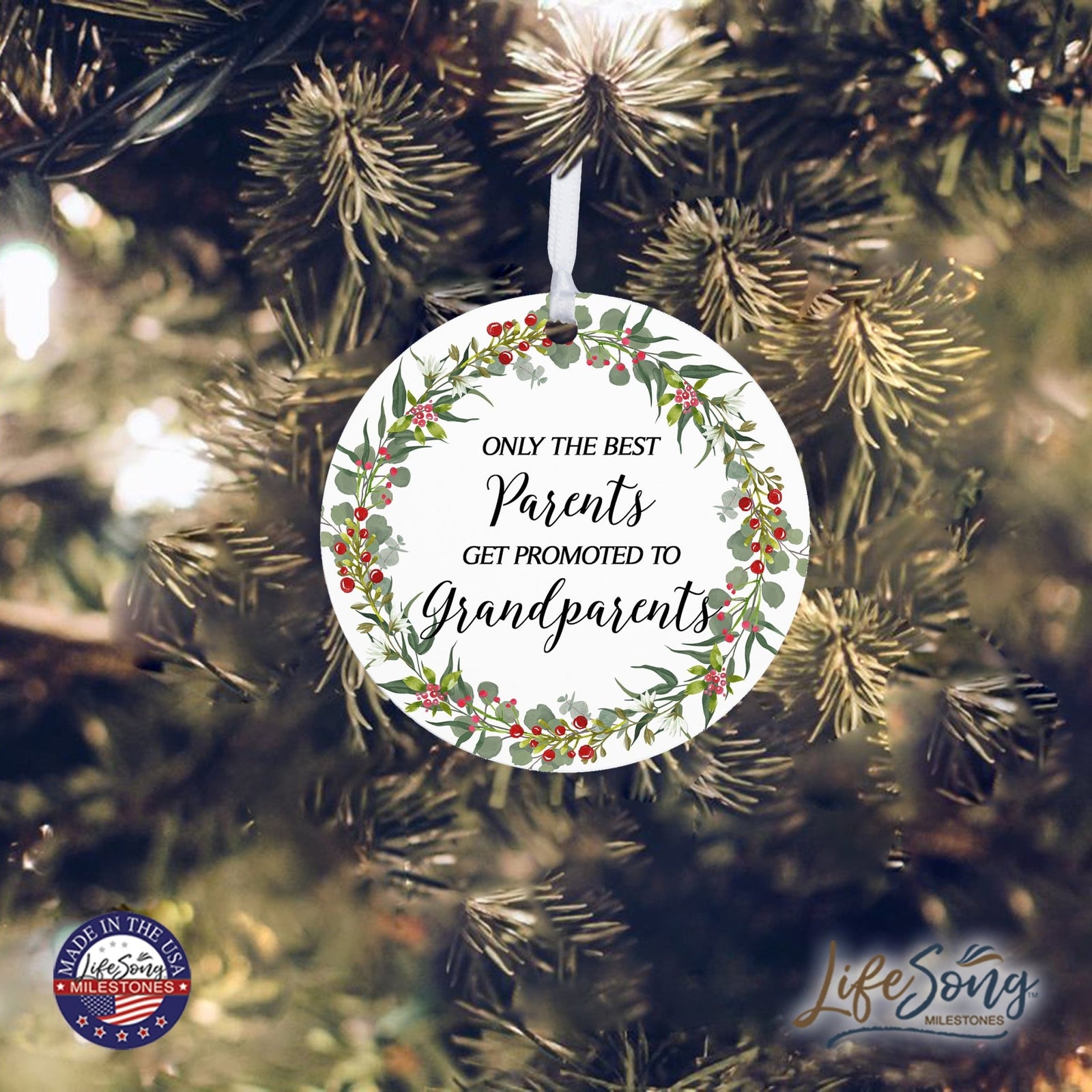 Modern 2.75in Christmas Round White Ornament for Grandparents - Only the Best Parents - LifeSong Milestones