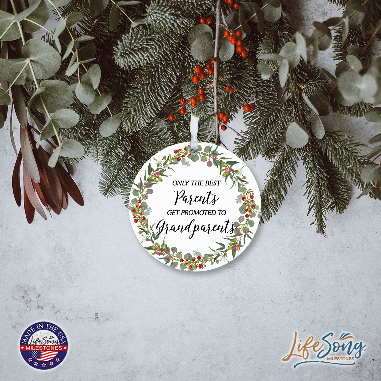 Modern 2.75in Christmas Round White Ornament for Grandparents - Only the Best Parents - LifeSong Milestones