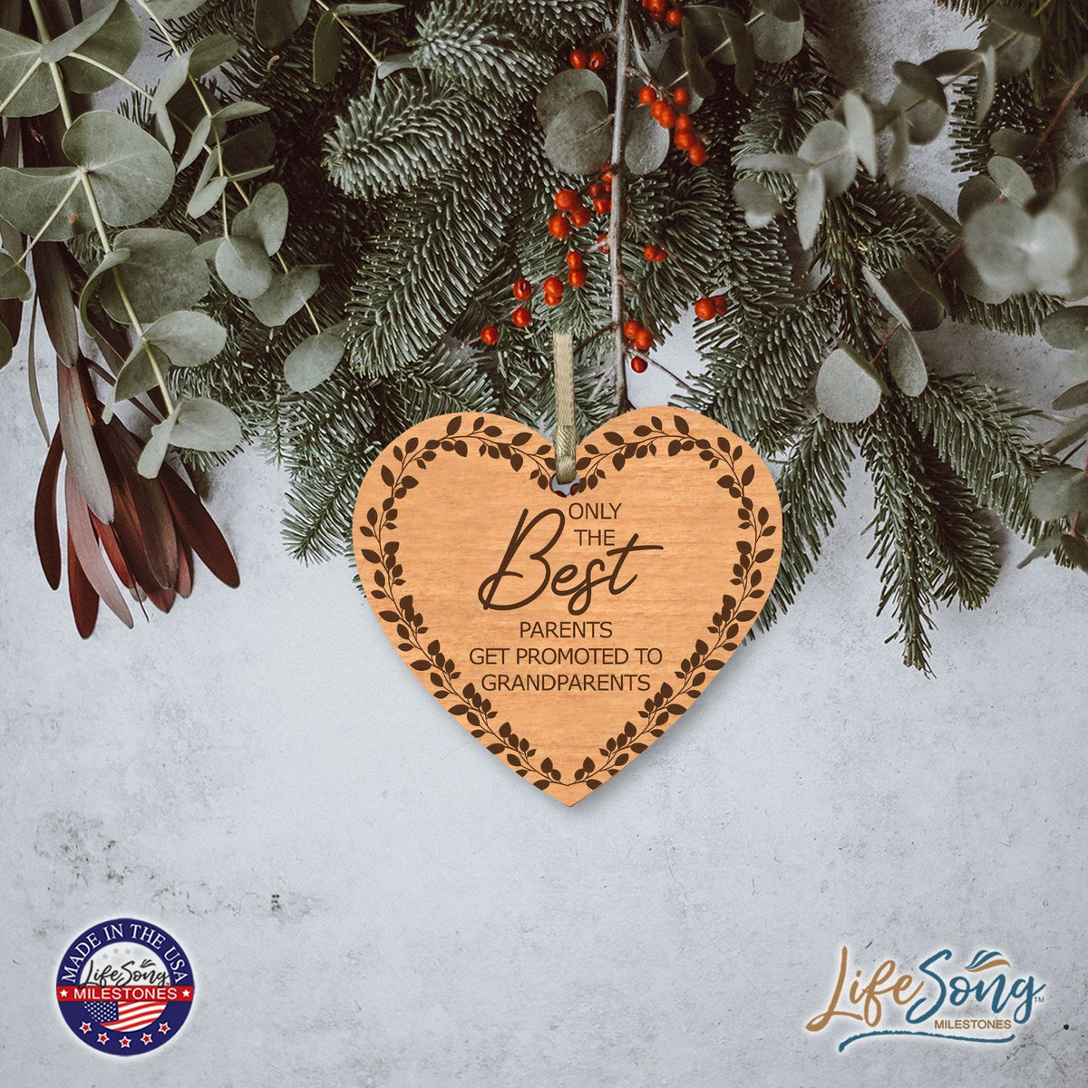 Modern 3.75in Christmas Wooden Heart Ornament for Grandparents - Only the Best Parents - LifeSong Milestones