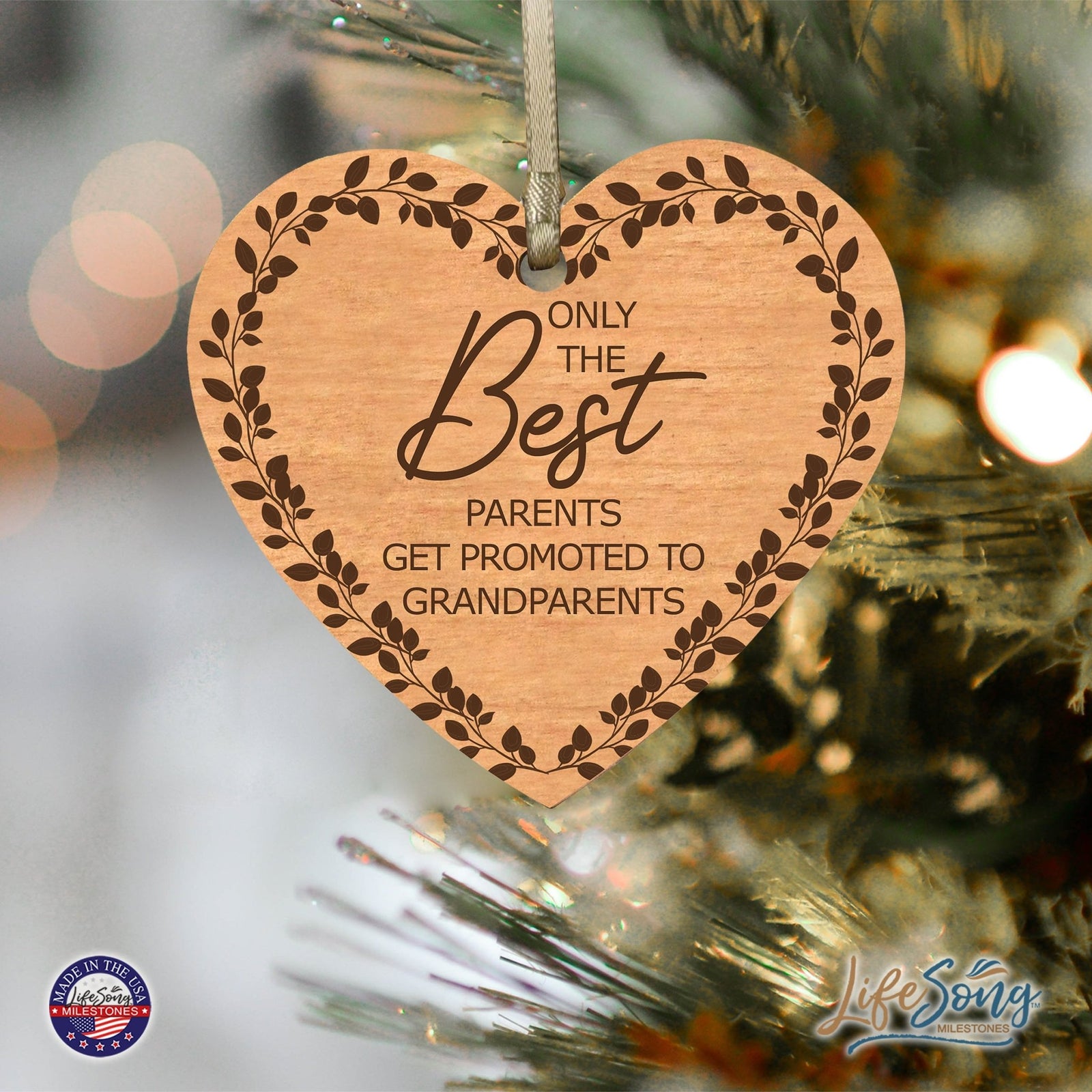 Modern 3.75in Christmas Wooden Heart Ornament for Grandparents - Only the Best Parents - LifeSong Milestones