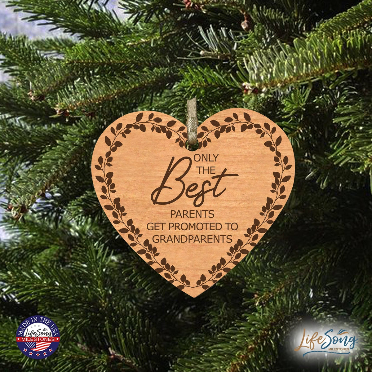 Modern 3.75in Christmas Wooden Heart Ornament for Grandparents - Only the Best Parents - LifeSong Milestones