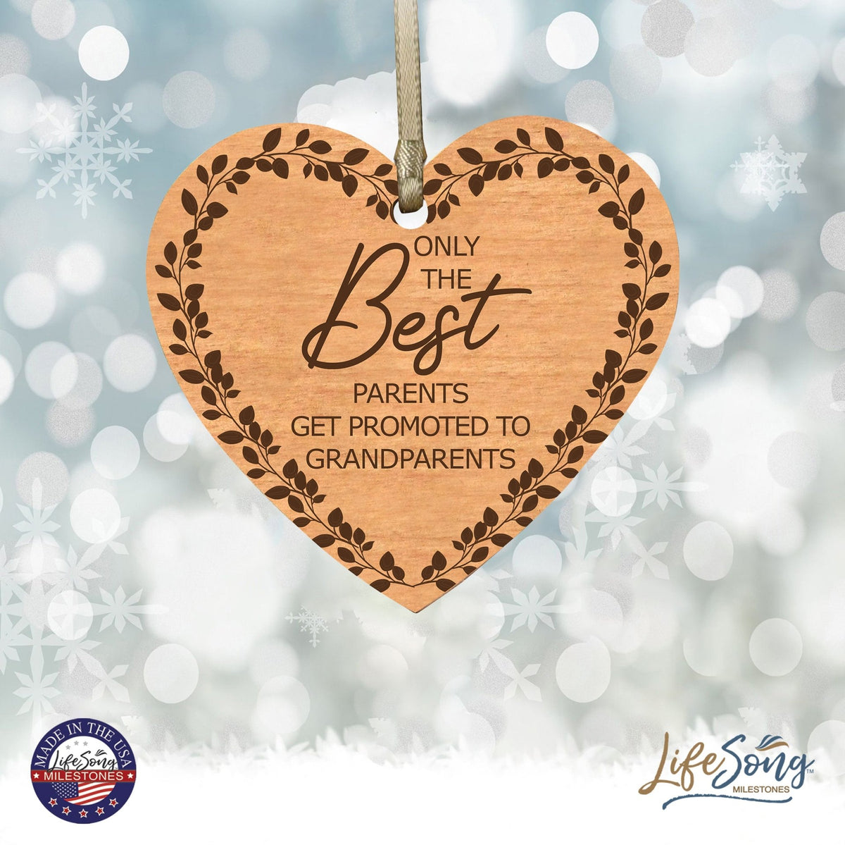 Modern 3.75in Christmas Wooden Heart Ornament for Grandparents - Only the Best Parents - LifeSong Milestones