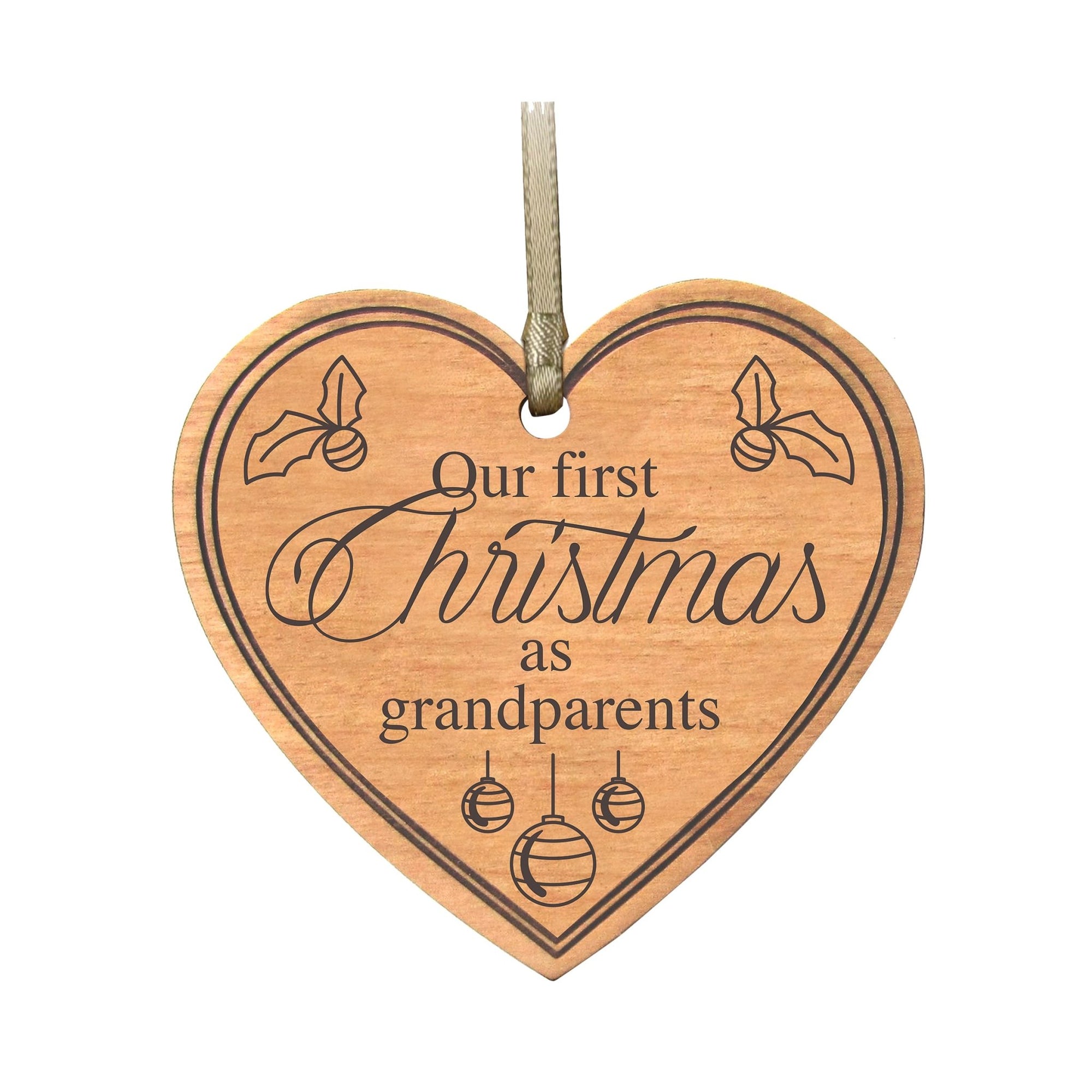 Modern 3.75in Christmas Wooden Heart Ornament for Grandparents - Our First Christmas - LifeSong Milestones