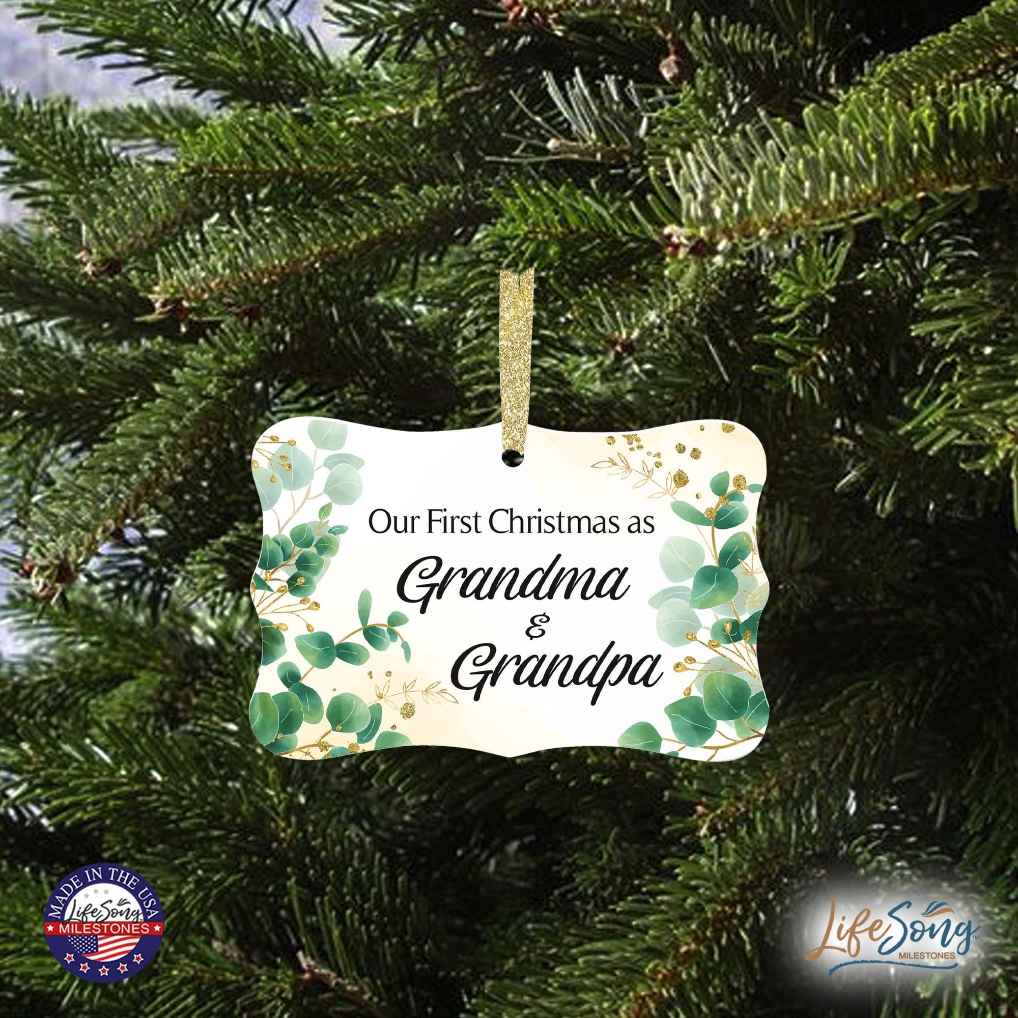 Modern 4x2.5in Christmas White Scalloped Ornament for Grandparents - Grandma & Grandpa - LifeSong Milestones