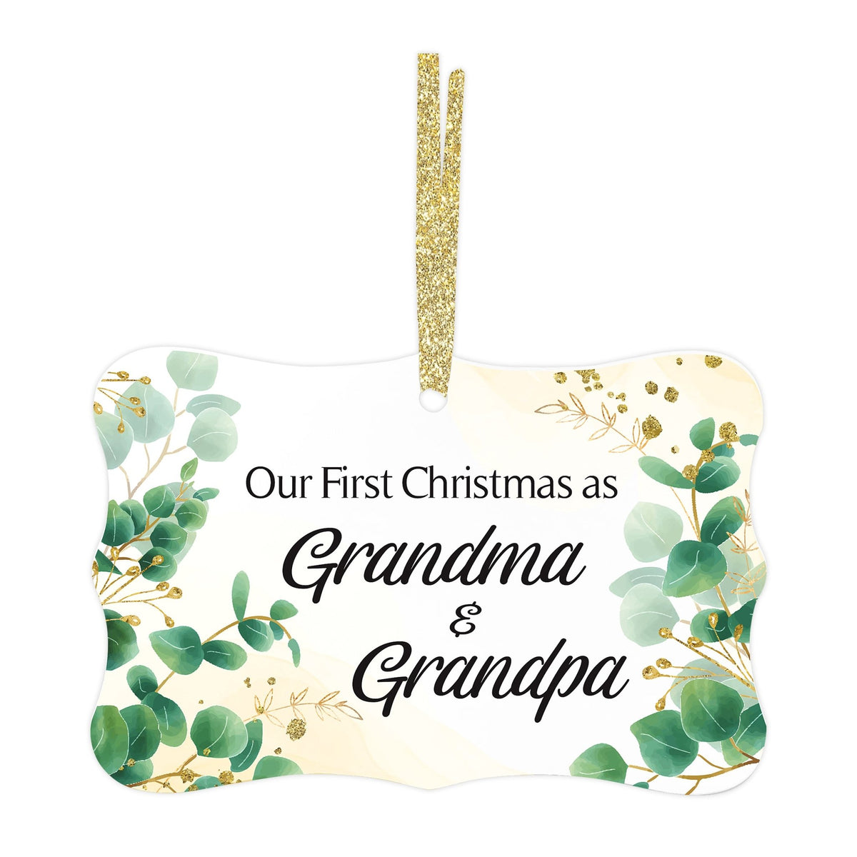 Modern 4x2.5in Christmas White Scalloped Ornament for Grandparents - Grandma &amp; Grandpa - LifeSong Milestones