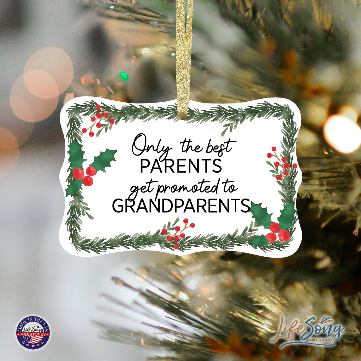 Modern 4x2.5in Christmas White Scalloped Ornament for Grandparents - Only the Best Parents - LifeSong Milestones