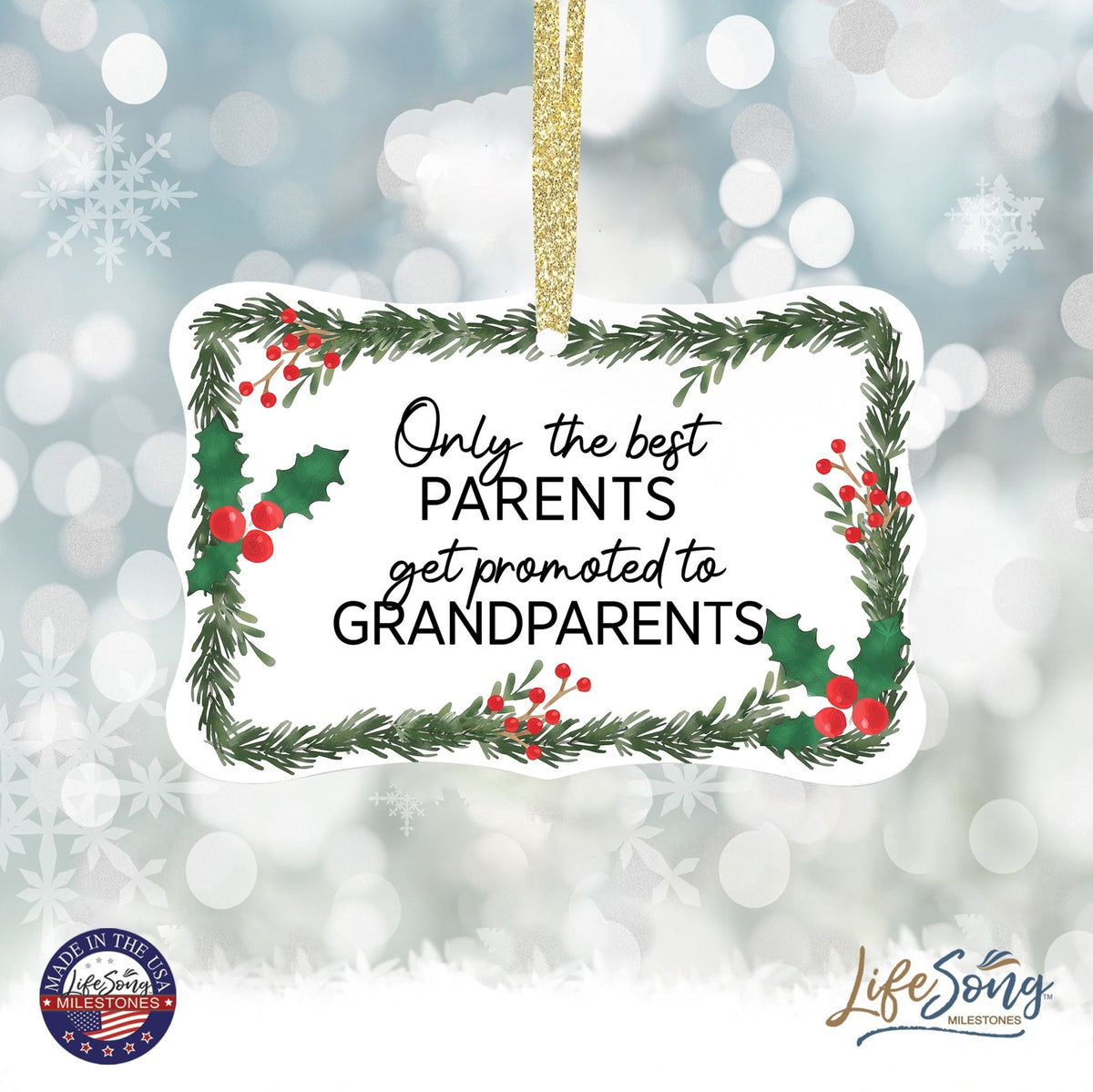 Modern 4x2.5in Christmas White Scalloped Ornament for Grandparents - Only the Best Parents - LifeSong Milestones