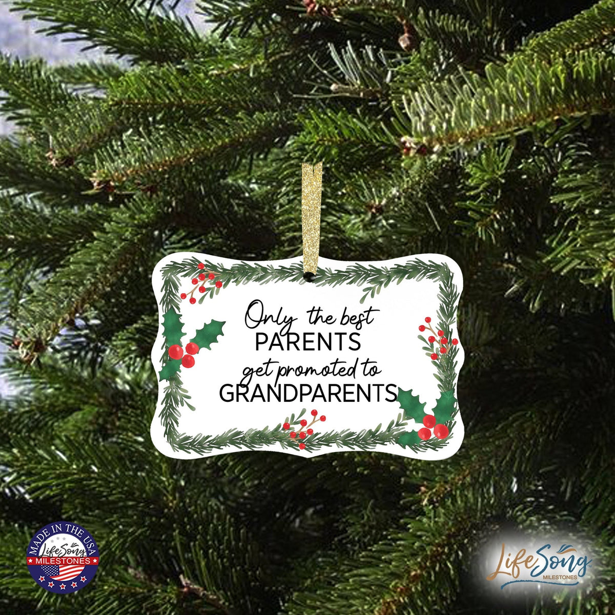 Modern 4x2.5in Christmas White Scalloped Ornament for Grandparents - Only the Best Parents - LifeSong Milestones