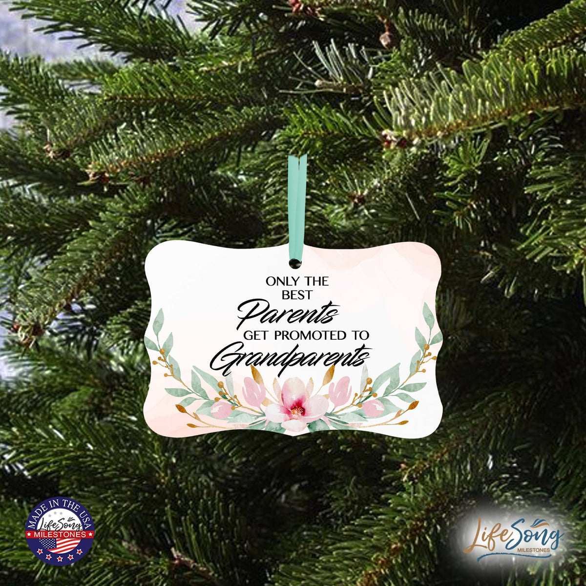 Modern 4x2.5in Christmas White Scalloped Ornament for Grandparents - Only the Best Parents - LifeSong Milestones