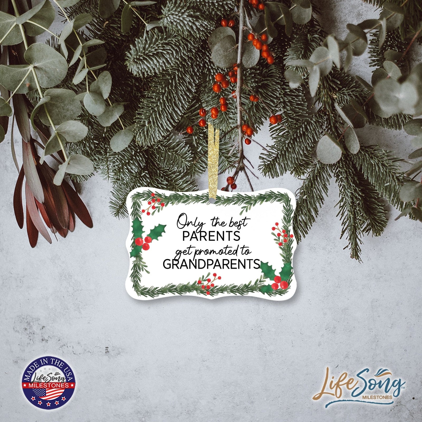 Modern 4x2.5in Christmas White Scalloped Ornament for Grandparents - Only the Best Parents - LifeSong Milestones