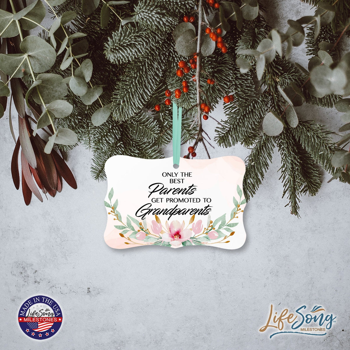 Modern 4x2.5in Christmas White Scalloped Ornament for Grandparents - Only the Best Parents - LifeSong Milestones