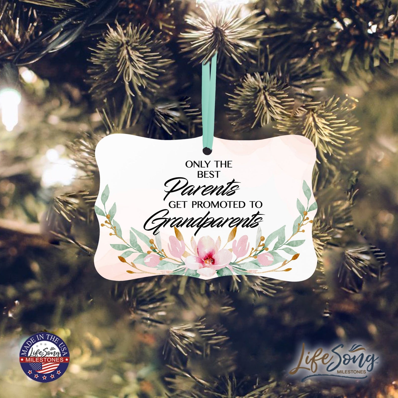 Modern 4x2.5in Christmas White Scalloped Ornament for Grandparents - Only the Best Parents - LifeSong Milestones