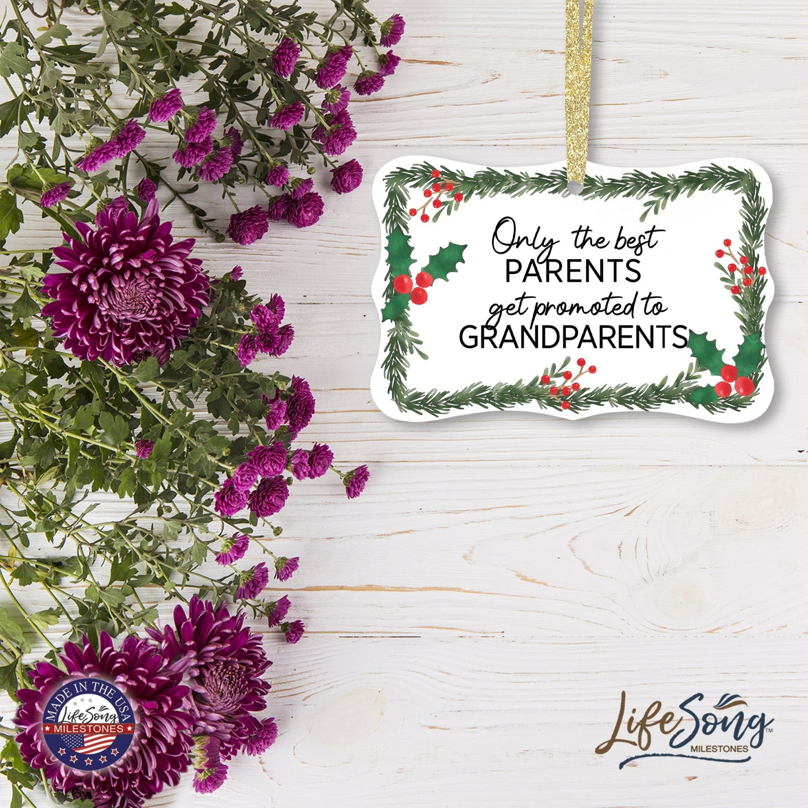 Modern 4x2.5in Christmas White Scalloped Ornament for Grandparents - Only the Best Parents - LifeSong Milestones