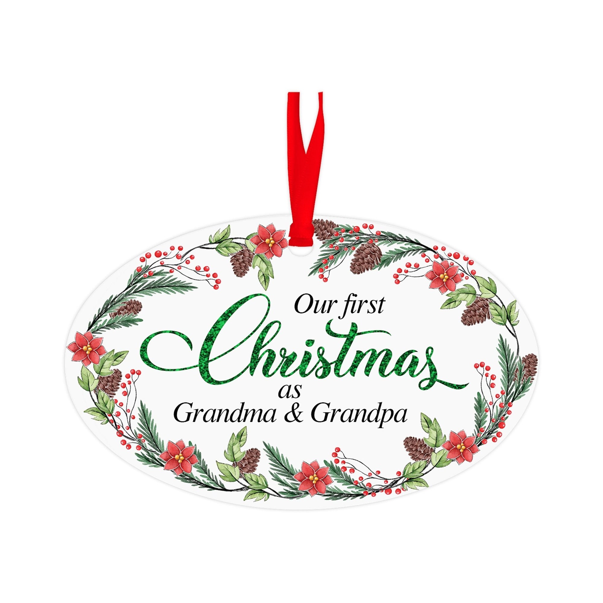 Modern 4x2.5in Christmas Wooden Oval White Ornament for Grandparents - Our First Christmas - LifeSong Milestones