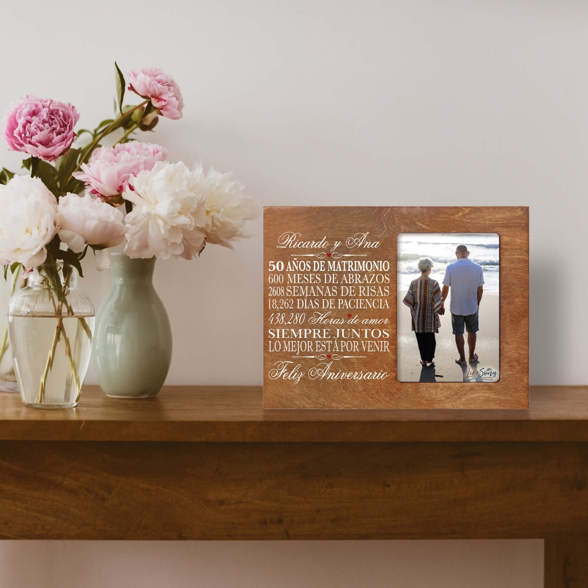 Modern 50th Wedding Anniversary Spanish Wooden Picture Frame - LifeSong Milestones