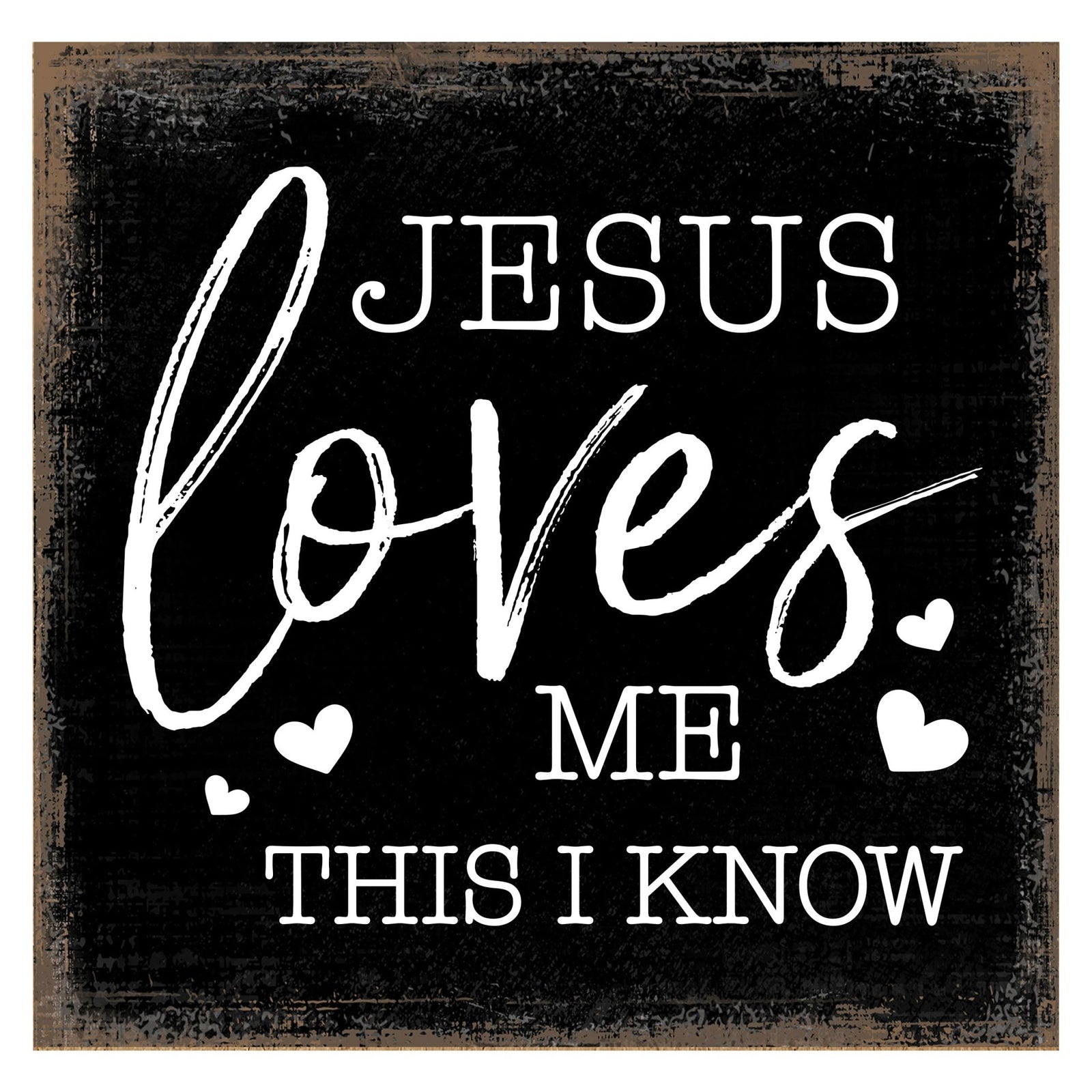 Modern 6x6in Wooden Sign (Jesus Loves Me) Inspirational Plaque and Tabletop Family Home Decoration - LifeSong Milestones