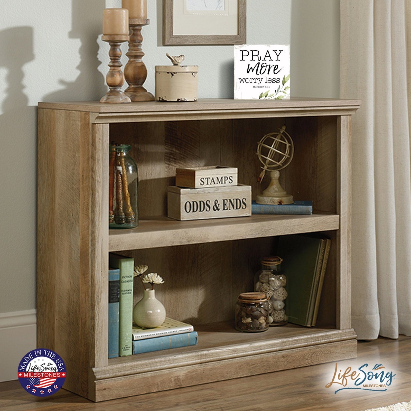 Modern 6x6in Wooden Sign (Pray More ) Inspirational Plaque and Tabletop Family Home Decoration - LifeSong Milestones